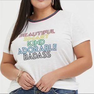 4X TORRID BEAUTIFUL BADASS WHITE RINGER TEE